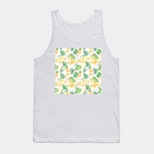 Tropical trendy seamless pattern with flamingos, pineapples and palm leaves Tank Top